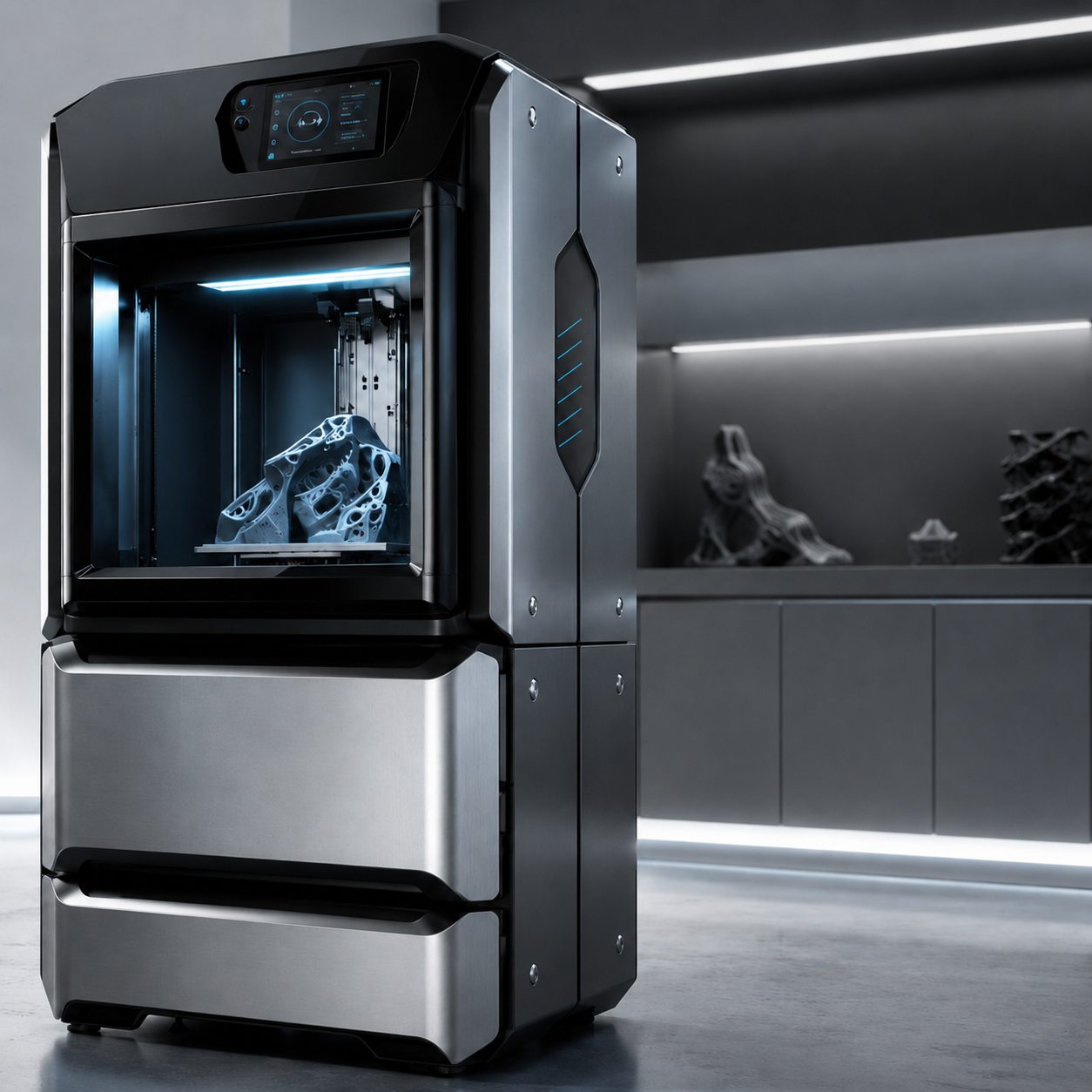 Industrieller 3D-Drucker mit gedrucktem Halterungsbauteil