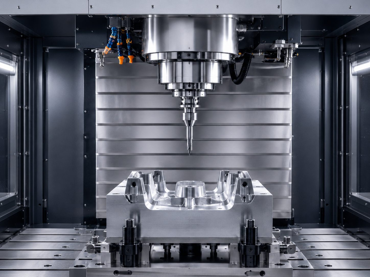 CNC-Fräsmaschine bei der Bearbeitung einer Werkzeugform